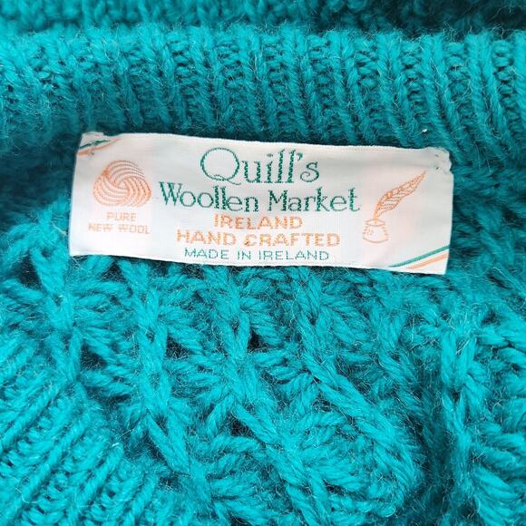 Quill’s Woollen Market Vintage 80s Irish Handknit Teal Wool Sweater | 44 (L/XL) - Picture 9 of 11